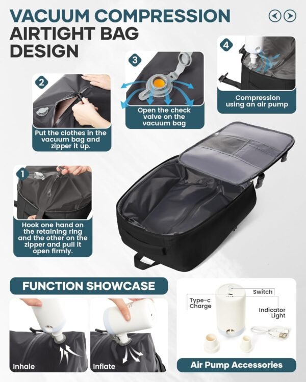 Compression Travel Backpack with Air Pump, Waterproof, Carry-On Friendly - Image 2