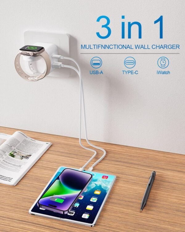 36W Foldable Fast Charger with Built-in Watch Charger and Dual Ports - Image 3