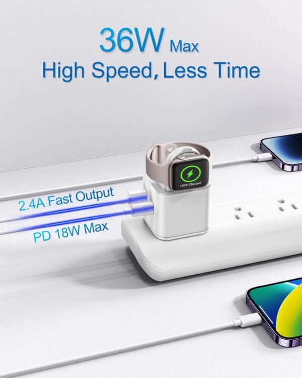 36W Foldable Fast Charger with Built-in Watch Charger and Dual Ports - Image 4