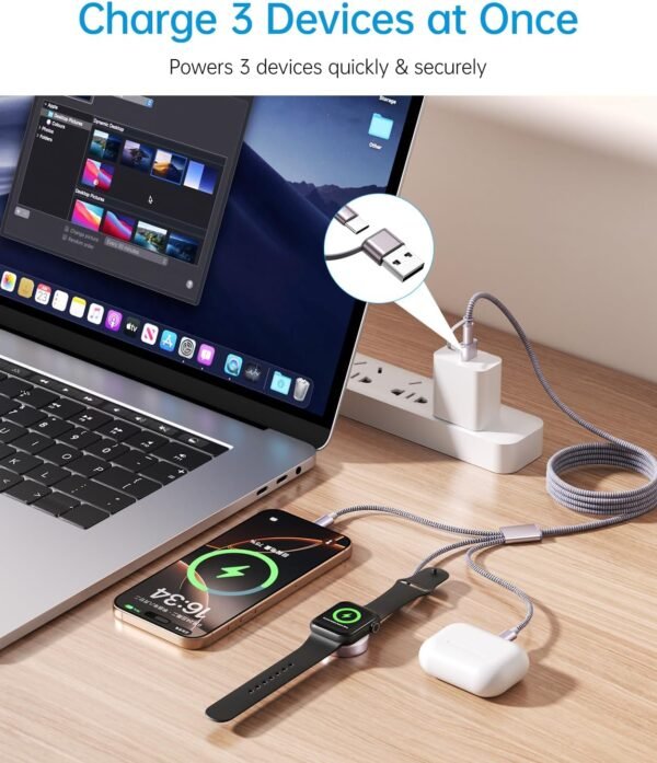 3-in-2 USB-C Fast Charging Cable for Phone and Smartwatch - Image 4