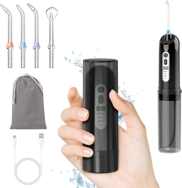 Portable Cordless Water Flosser with 4 Modes and Rotating Nozzles
