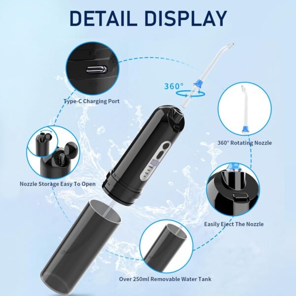 Portable Cordless Water Flosser with 4 Modes and Rotating Nozzles - Image 6