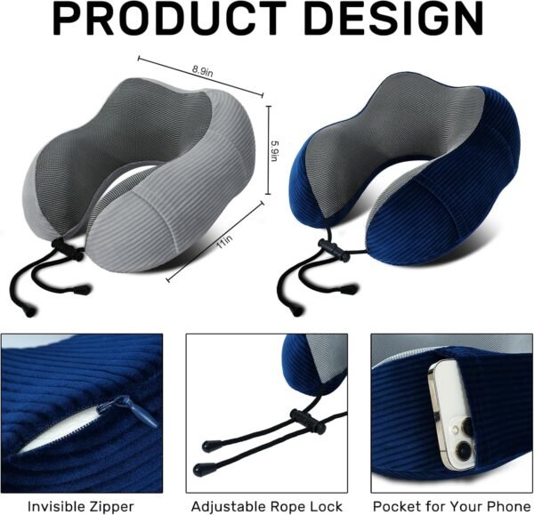 2-Pack Memory Foam Travel Neck Pillows – Soft, Supportive for Travel - Image 5